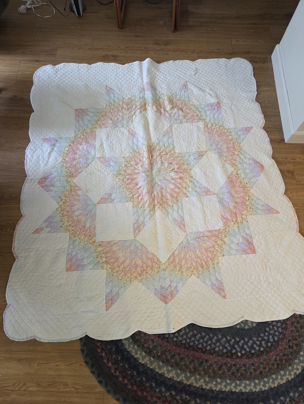 Distressed Antique 1930s Hand-Stitched Lone Star Quilt 7x6'